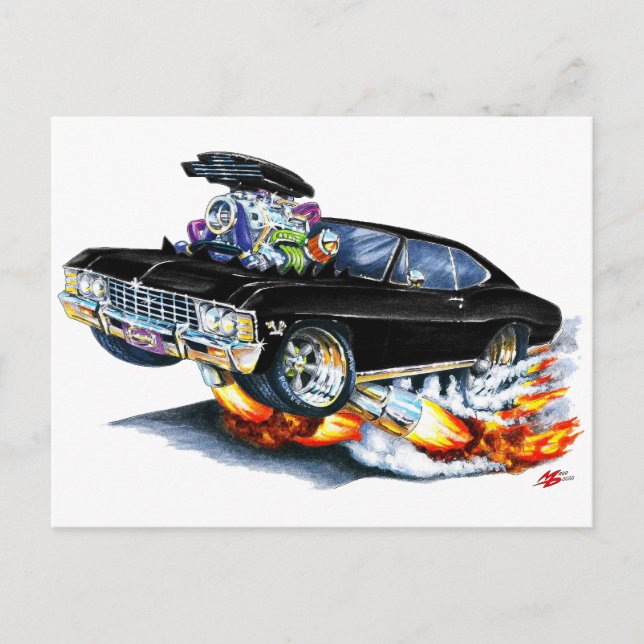 Carte Postale Voiture Noire Impala 1965-66 (Devant)