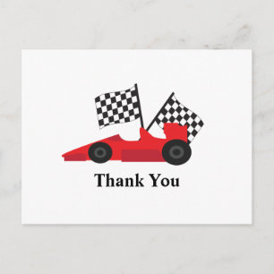 Carte Postale Voiture Red Race avec drapeaux À damiers