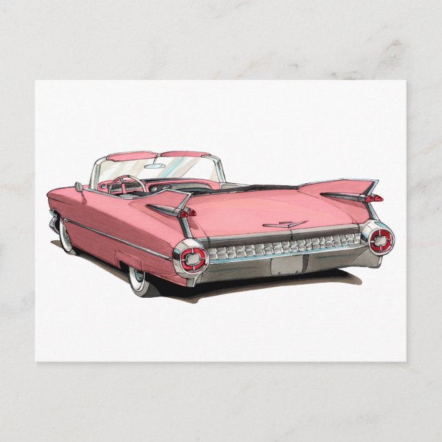 Carte Postale Voiture rose Cadillac 1959 (Devant)