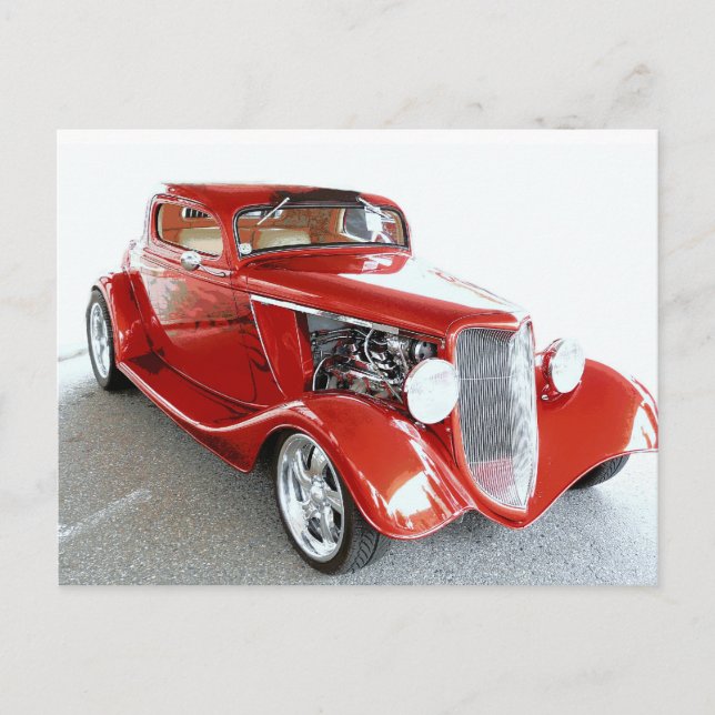 Carte Postale Voiture rouge de collection antique vintage (Devant)