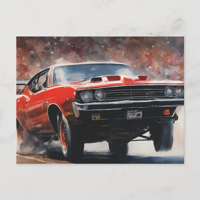 Carte Postale Voiture rouge Vintage (Devant)