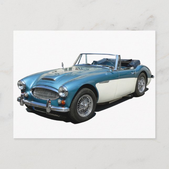 Carte Postale Voiture sport Austin Healey 3000 bleu et blanc (Devant)