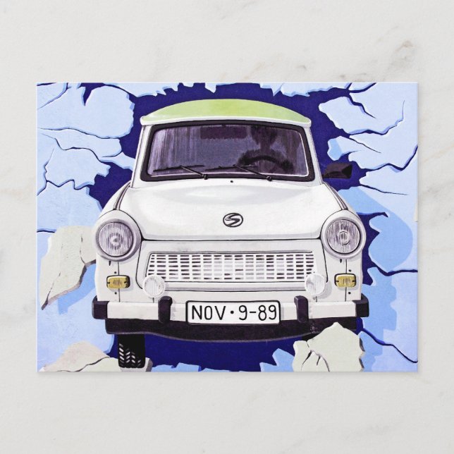 Carte Postale Voiture Trabant, Bleu pâle, Mur de Berlin (Devant)