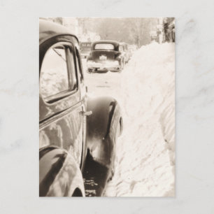 Carte Postale Voiture Vintage Ancien De Neige Profonde