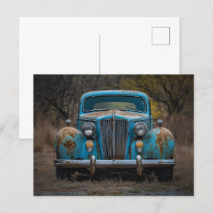 Carte Postale Voiture Vintage bleu rustique