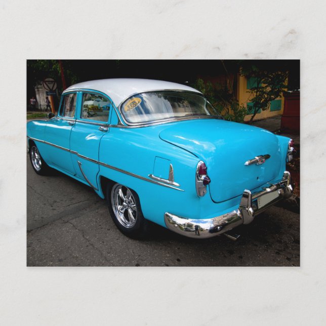 Carte Postale Voitures classiques de Cuba Taxi Turquoise (Devant)