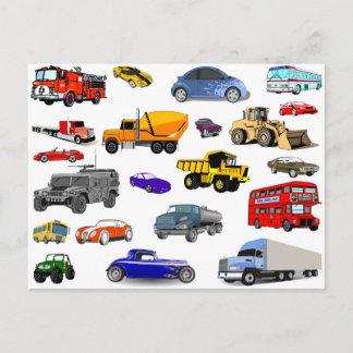 Carte Postale voitures de course d'autobus de bouteur de