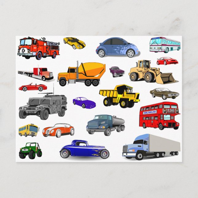 Carte Postale voitures de course d'autobus de bouteur de (Devant)