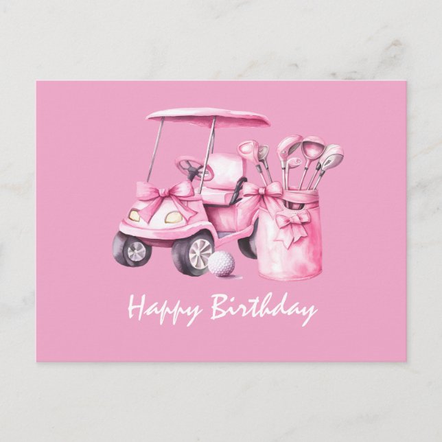 Carte Postale Voiturette de golf avec golfeuse Joyeux Anniversai (Devant)
