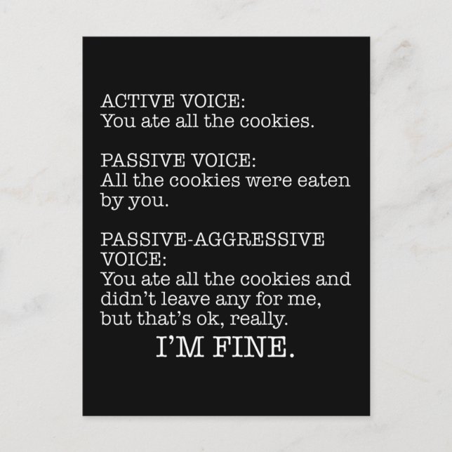Carte Postale Voix Passive Agressive Citation Sarcastique Drôle (Devant)