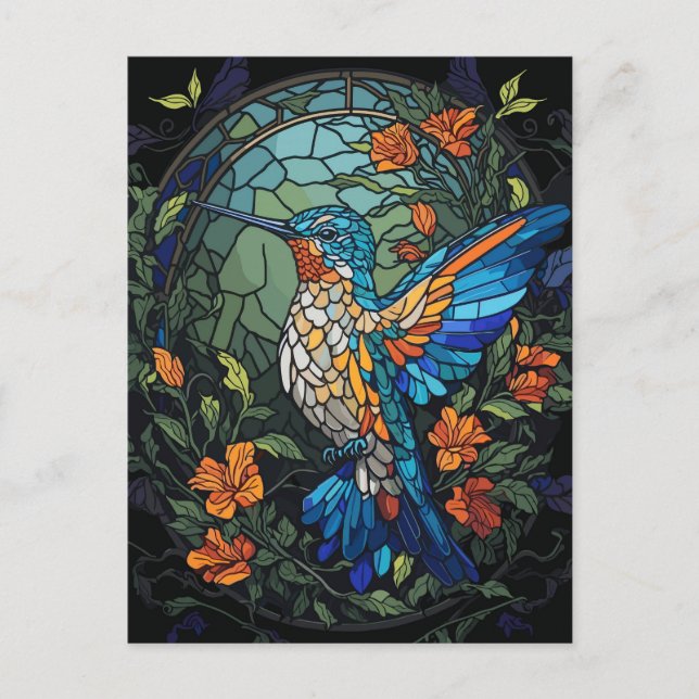 Carte Postale Vol Humming Oiseau Colorful Verre (Devant)