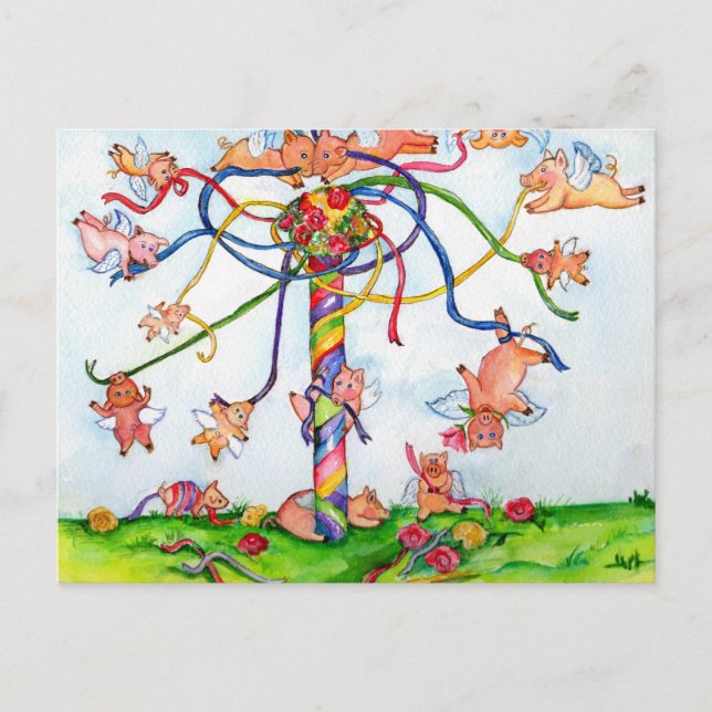 Carte Postale Voler Des Cochons Autour De Maypole (Devant)