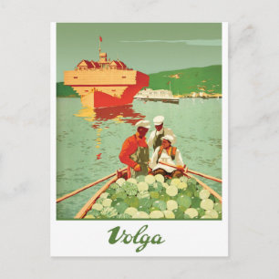 Carte Postale Volga, voiliers et marchands de pastèques