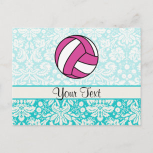 Carte Postale Volley rose ; Modèle Damask