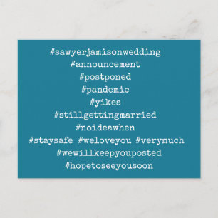 Carte Postale Vos 12 hashtags Mariage reporté Moasic Blue