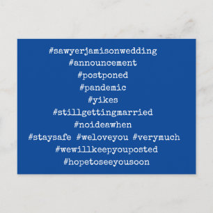 Carte Postale Vos 12 Hashtags Mariage reportés Deep Blue