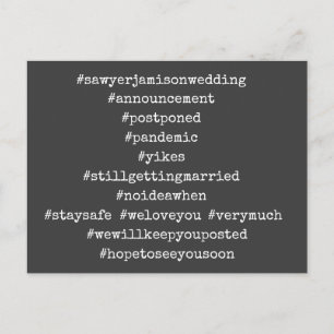 Carte Postale Vos 12 Hashtags Mariages retardés gris foncé
