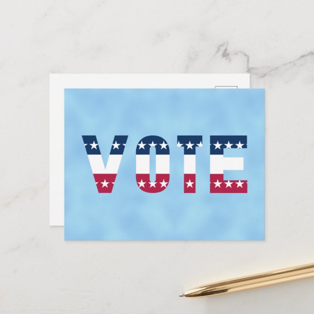 Carte Postale VOTE Rouge blanc et bleu (étoiles) (Devant/Arrière en situation)