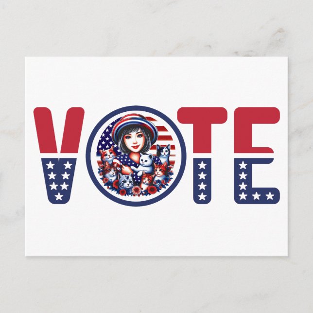 Carte Postale Votez pour les femmes au chat pour Kamala (Devant)