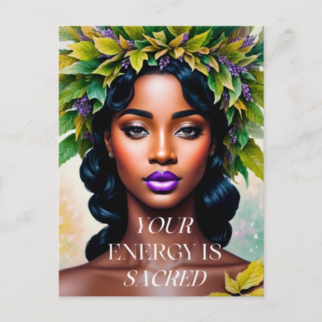 Carte Postale Votre énergie est sacrée Black Woman Botanical Art (Devant)