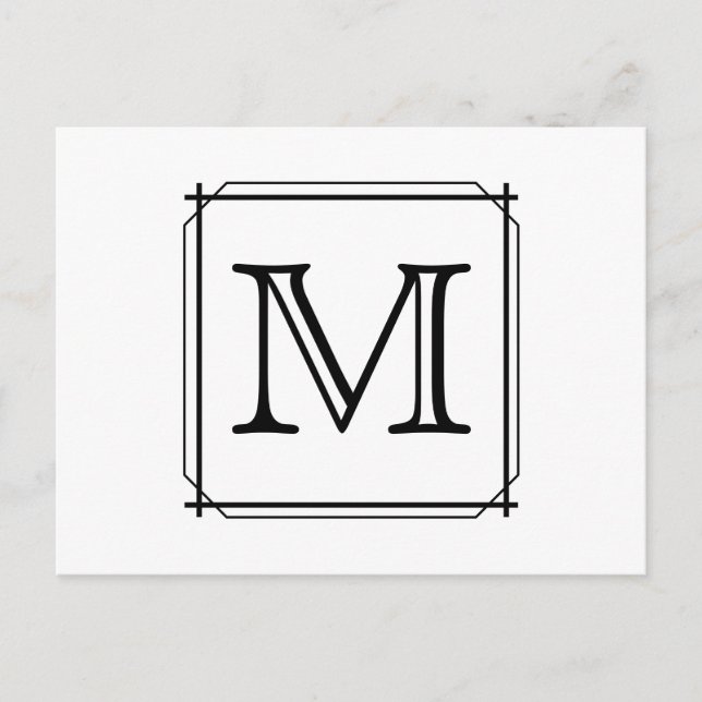 Carte Postale Votre Lettre. Monogramme personnalisé. Noir et bla (Devant)