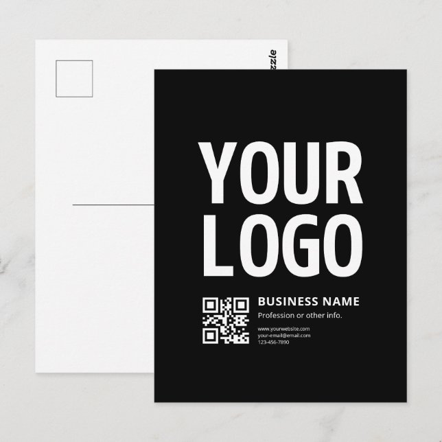 Carte Postale Votre logo avec QR code et texte modifiables (Devant / Derrière)
