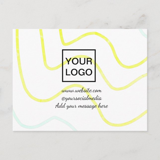 Carte Postale Votre logo ici blanc simple ligne jaune minimale c (Devant)