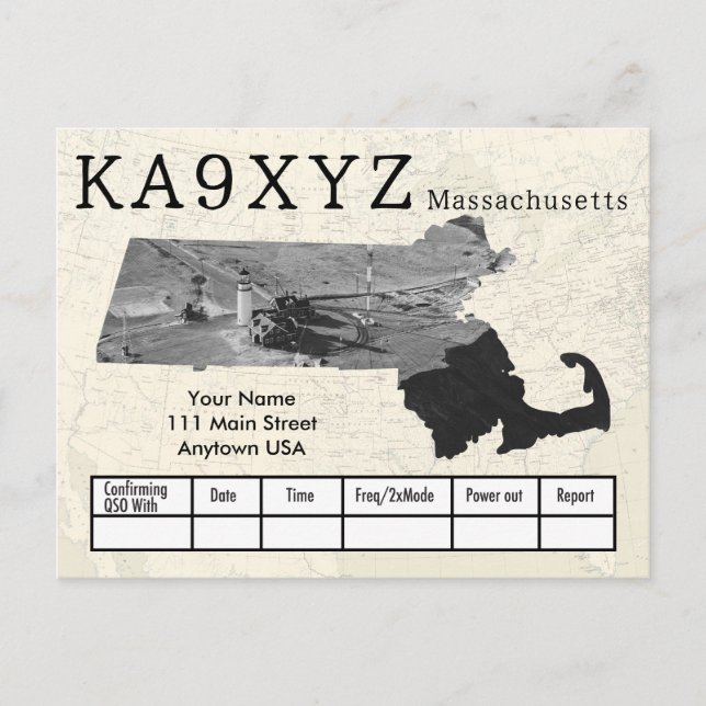 Carte Postale Votre Massachusetts Photo Formé Coupe QSL personna (Devant)