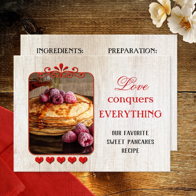Carte Postale Votre Modèle de recettes sucrées favorites photo (Love themed recipe postcard featuring your photo on wood with 5 heart stars - sweet Valentine's Day)