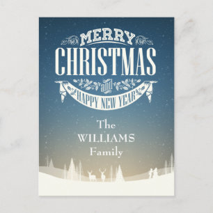 Carte Postale Votre nom de famille Joyeux Noël Scène de neige hi