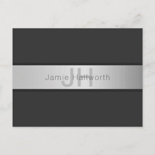 Carte Postale Votre nom et votre monogramme Gris & Faux Silver
