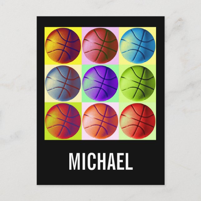 Carte Postale Votre nom personnalisable Basketball Artwork Pop A (Devant)
