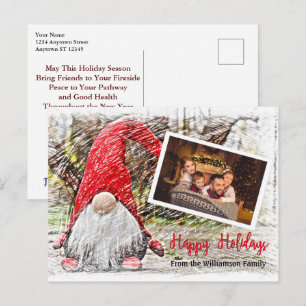 Carte Postale Votre Photo Avec Noël Gnome Joyeux Fêtes