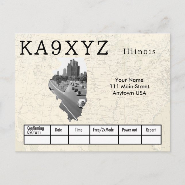 Carte Postale Votre photo Illinois découpé en forme QSL personna (Devant)