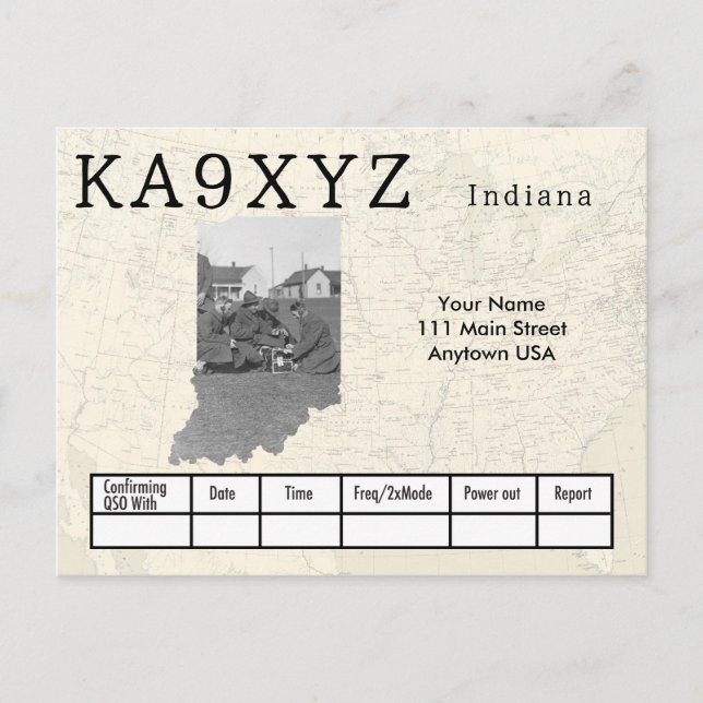 Carte Postale Votre photo Indiana découpe QSL personnalisé (Devant)