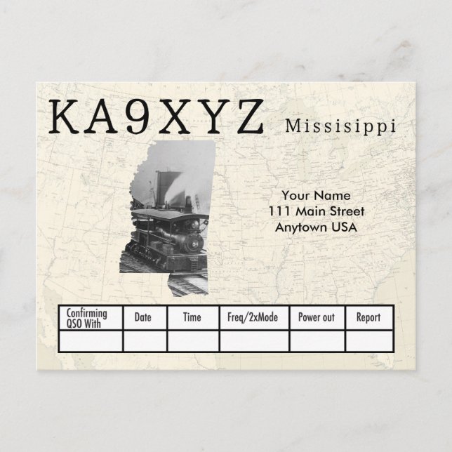 Carte Postale Votre photo Mississippi découpé en forme QSL perso (Devant)