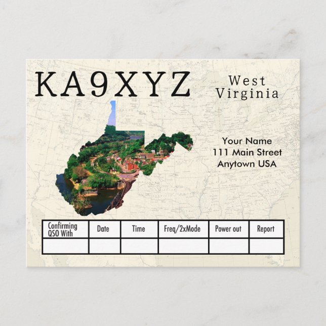 Carte Postale Votre photo West Virginia en forme découpe QSL per (Devant)