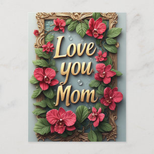 Carte Postale Vous aime maman cadre floral pour la fête des mère