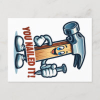 Carte postale "Vous avez cloué !" marteau de dessi