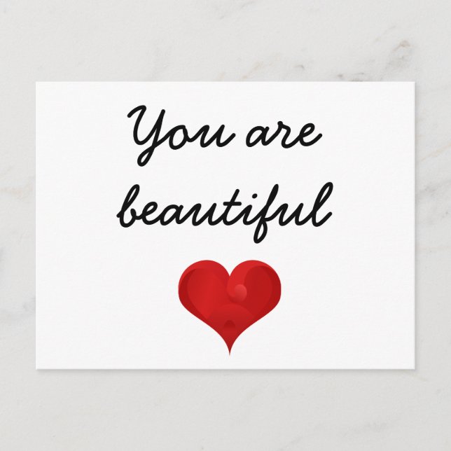 Carte Postale Vous êtes belle écriture typographie Red Heart (Devant)