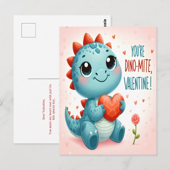 Carte Postale Vous êtes Dinomite Valentine Cute Dinosaur Love (Devant / Derrière)