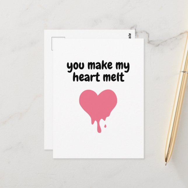 Carte Postale Vous Faites Fondre Mon Cœur | Amour Mignon Rose Fo (Devant/Arrière en situation)