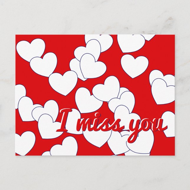 Carte Postale 'Vous me manquez' Texte modifiable, Rouge, Coeurs  (Devant)