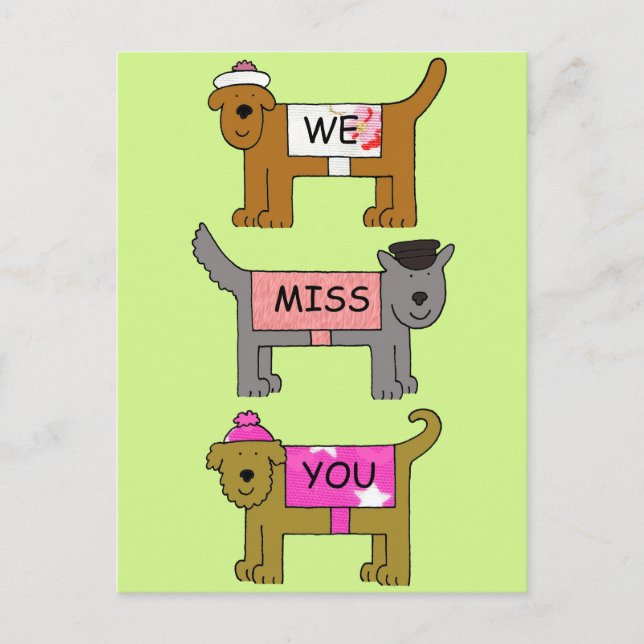 Carte Postale Vous nous manquez Chiens de dessin en Casquette et (Devant)