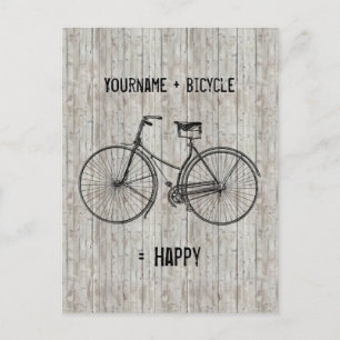 Carte Postale Vous Plus Vélo Égale Heureux Planche En Bois Antiq