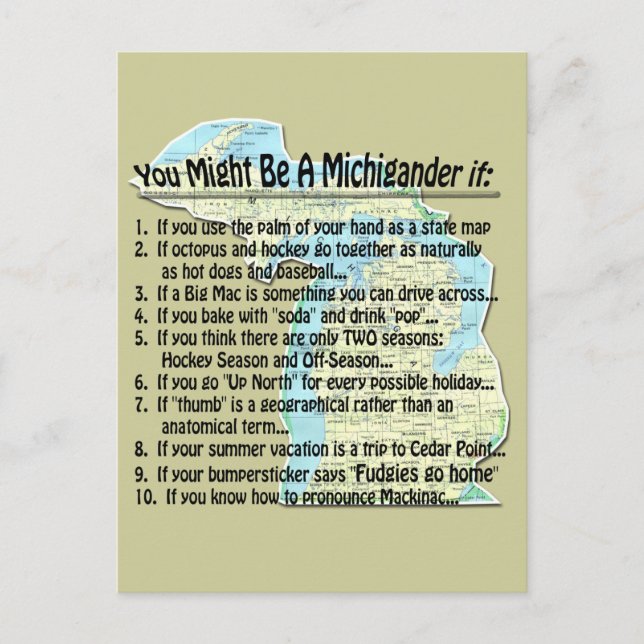 Carte Postale Vous pourriez être un Michigander si : (Devant)