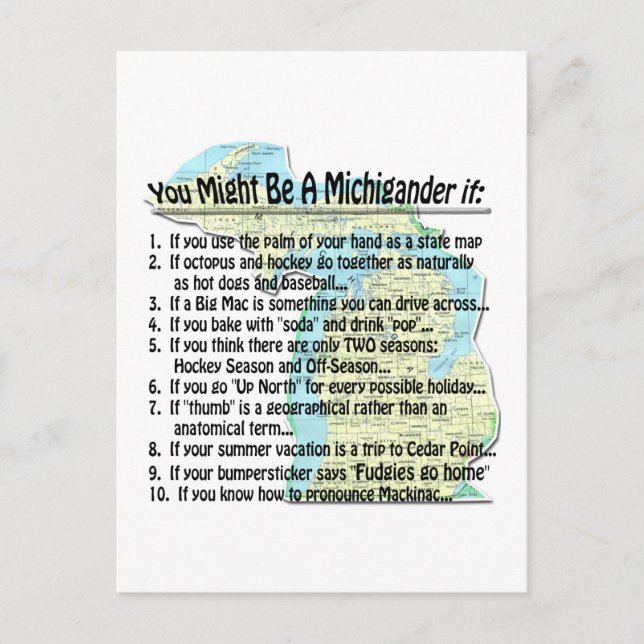 Carte Postale Vous pourriez être un Michigander si : (Devant)