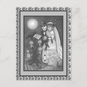 CARTE POSTALE VOWS DE CEMETERRE, SKELETON MARIAGE, MARÉE ET GROO