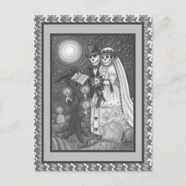 CARTE POSTALE VOWS DE CEMETERRE, SKELETON MARIAGE, MARÉE ET GROO (Devant)
