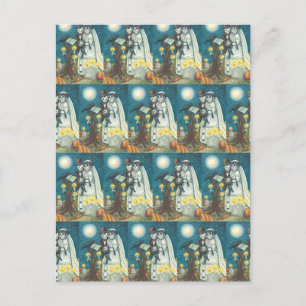CARTE POSTALE VOWS DE CEMETERRE, SKELETON MARIAGE, MARÉE ET GROO